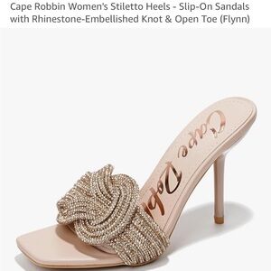 Cape Robbin Beige Heeled Sandals with Embellished Knot 3inch heel